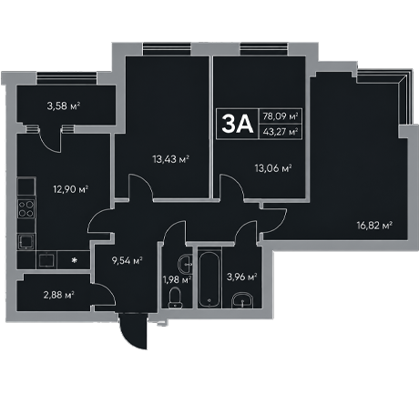 3-кімнатна квартира 3А (1 будинок)