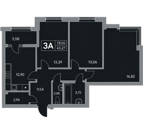 3-кімнатна квартира 3А (1 та 3  будинок)
